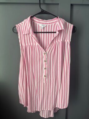 Time and Tru Pink & White Striped Sleeveless Button-Front Camisole